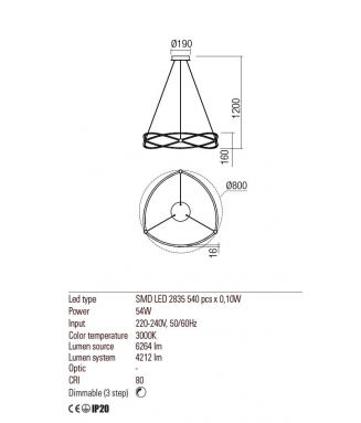 Quark Pendant Black D-80 54W LED