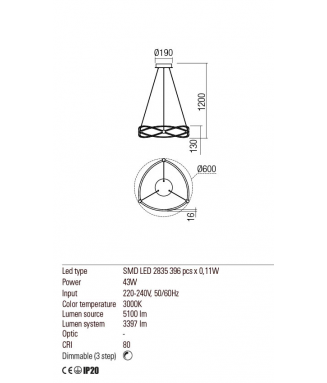 Quark Pendant Black D-60 43W LED