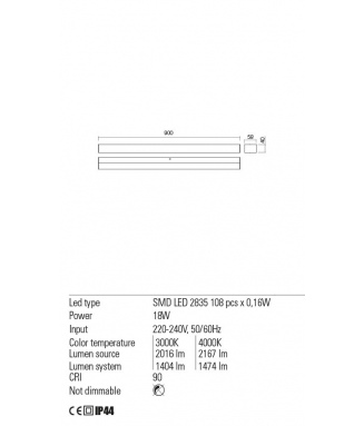 Task Chrome 18W L-90cm IP44/ Seinavalgusti