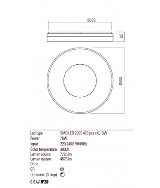 Maya White D-60cm, 75W LED, 01-2003