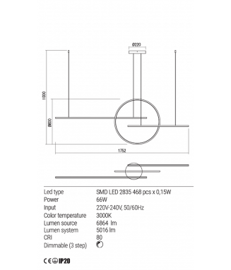 Giotto Pendant White 66W LED