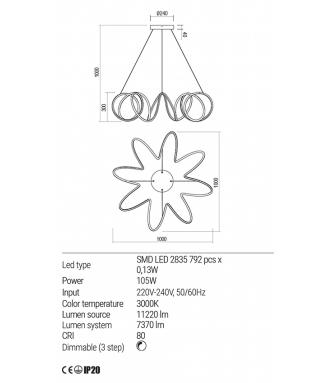 Vuelta Pendant 105W LED White/ Rippvalgusti