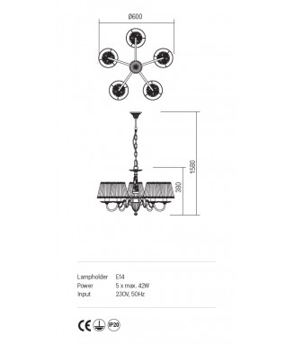 Cloe Pendant 5xE14/ Rippvalgusti