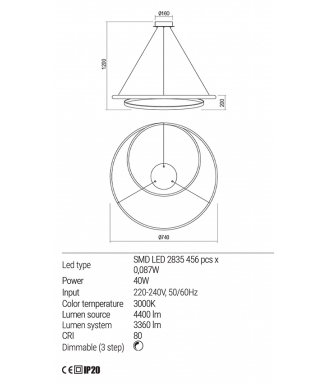 Torsion Pendant D-74cm White 40W LED/ Rippvalgusti