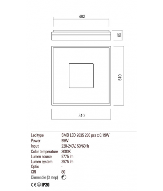 Maya  Square Sand Gold 51x51cm, 55W LED, 01-2000