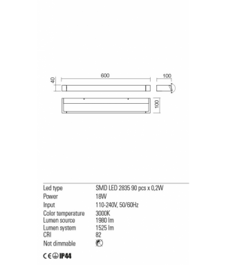 Flipper 01-2295 23W LED, L-90cm, IP44/ Seinavalgusti