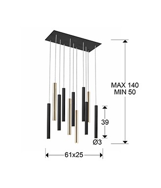 Varas Black/Gold 373357, 61x25cm / Rippvalgusti