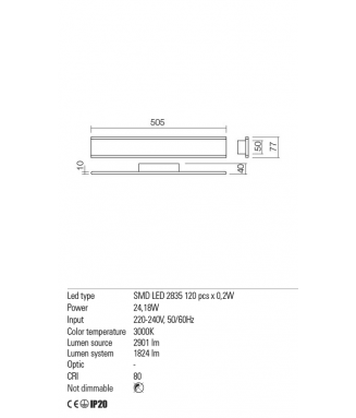 Rail 01-2300 24W LED, L-50cm / Seinavalgusti