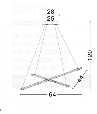 Celine D-64cm, 40W LED / Rippvalgusti