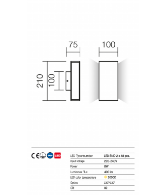 Twin Wall 8W LED Grey / Seinavalgusti