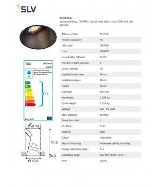 Horn A 113150 1xGU10 Black /Süvis. valgusti